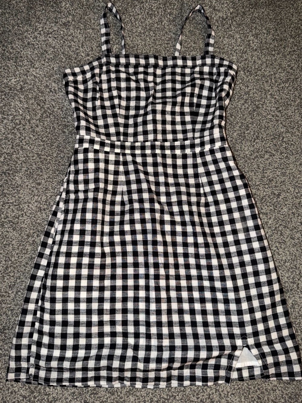 Black and White Gingham Spaghetti Strap Dress With Pockets